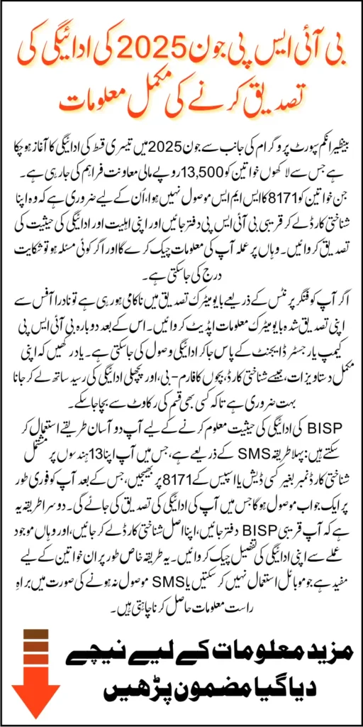 How To BISP June 2025 Payment Check If Not Received 8171 SMS Know Step By Step Process