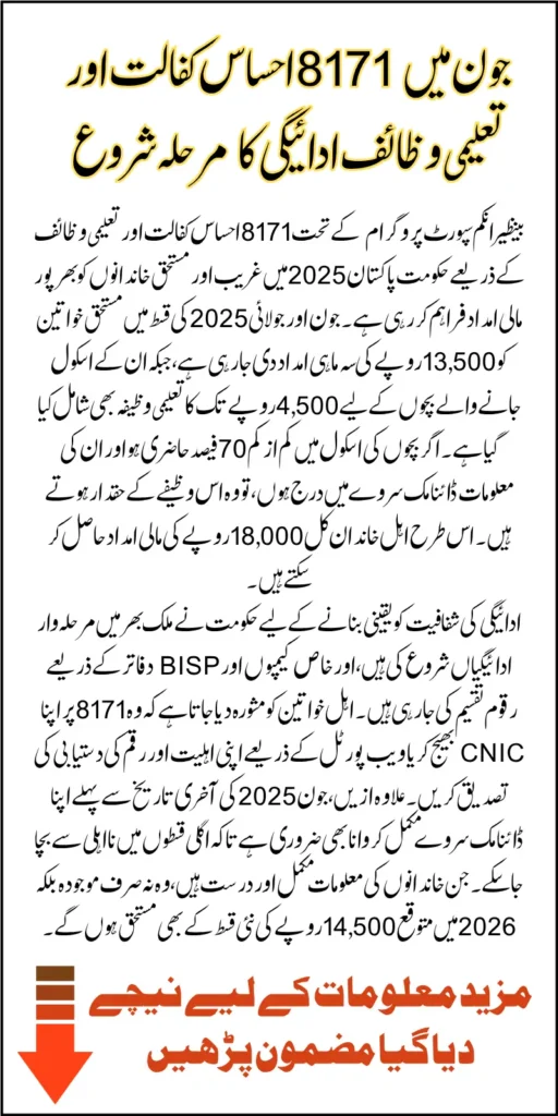 BISP Kafalat Education Stipend 8171 Ehsaas 13500 And 4500 Payment Know CNIC Check Online 2025