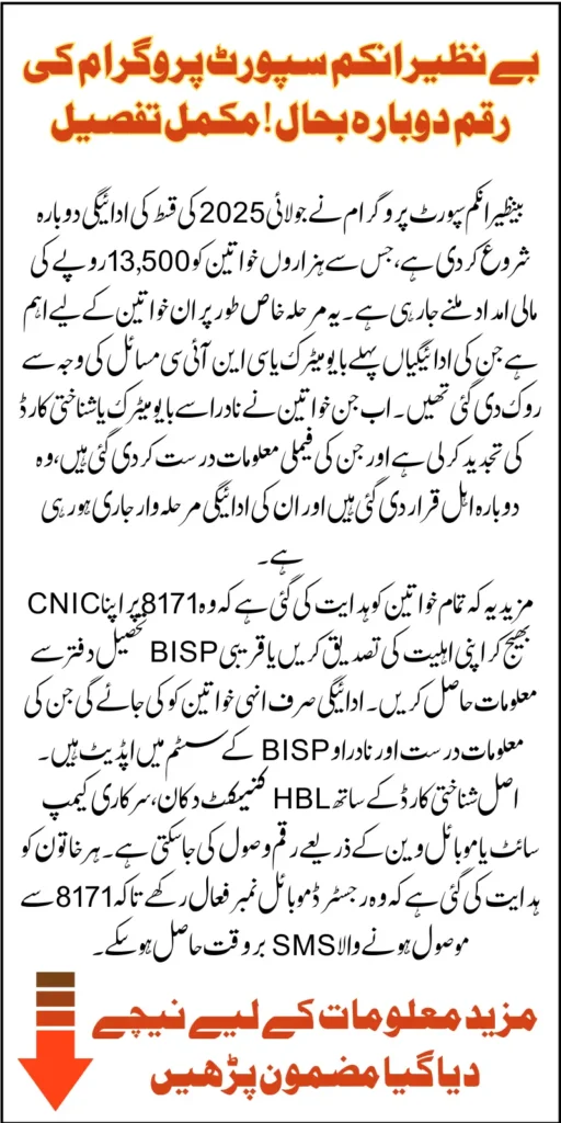 BISP Payment Resumption November 2025 New Phase For 13500 Check CNIC Details