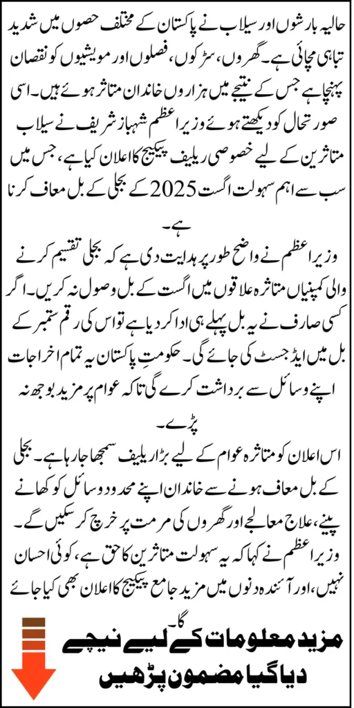 Good News! PM Shehbaz Sharif Announced August 2025 Electricity Bills Waived for Flood-Affected Households