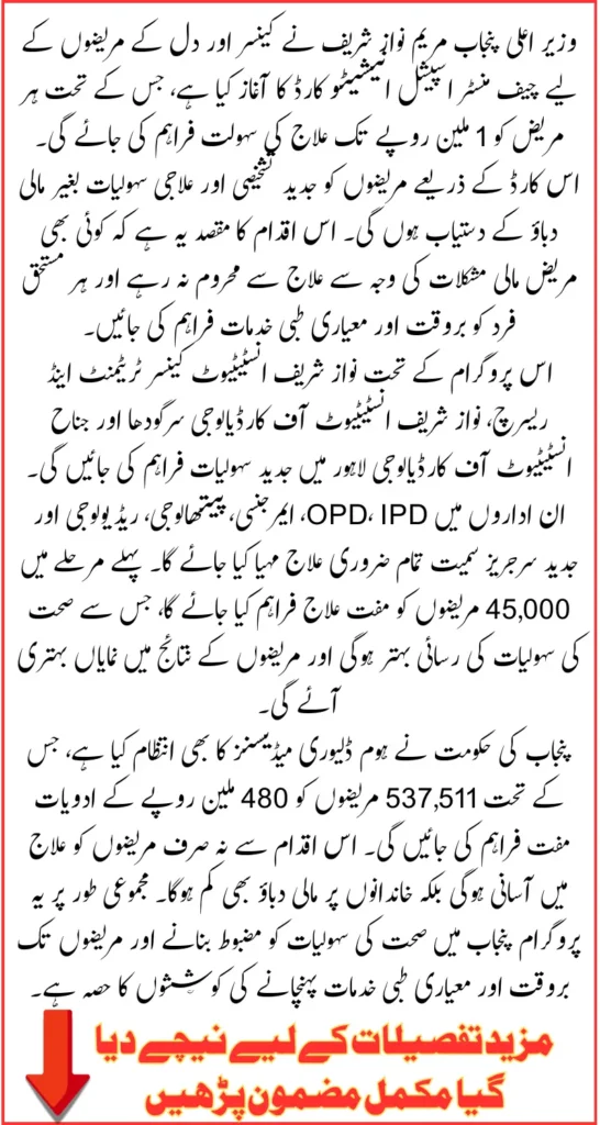 CM Special Initiative Card Introduced To Provide Rs. 1 Million Treatment Support For Cancer And Heart Patients